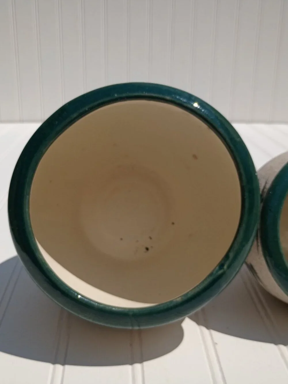 Vintage Pair of Pottery Planters Palm Tree Sandstone Glazed Ceramic Flower Pots